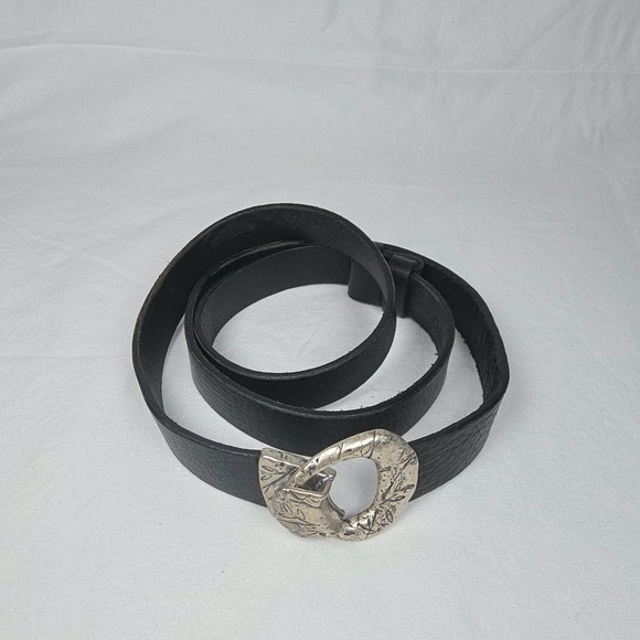 Coldwater Creek Black Leather Belt Womens L/XL With Silver Tone Buckle Boho - Picture 3 of 6